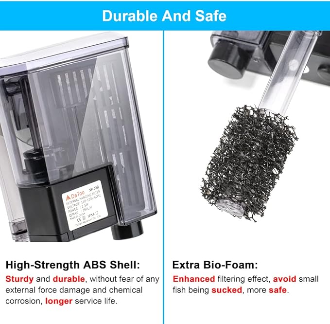 DaToo Aquarium Hang On Filter Small Fish Tank Hanging Filter Power Waterfall Filtration System