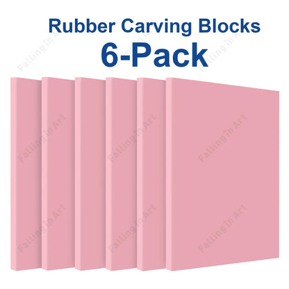 Falling in Art 4 x 6" Pink Rubber Carving Blocks, 6 Pack Soft Linoleum Blocks for Printmaking, Stamp Making, and DIY Crafting, 4/17" Thick