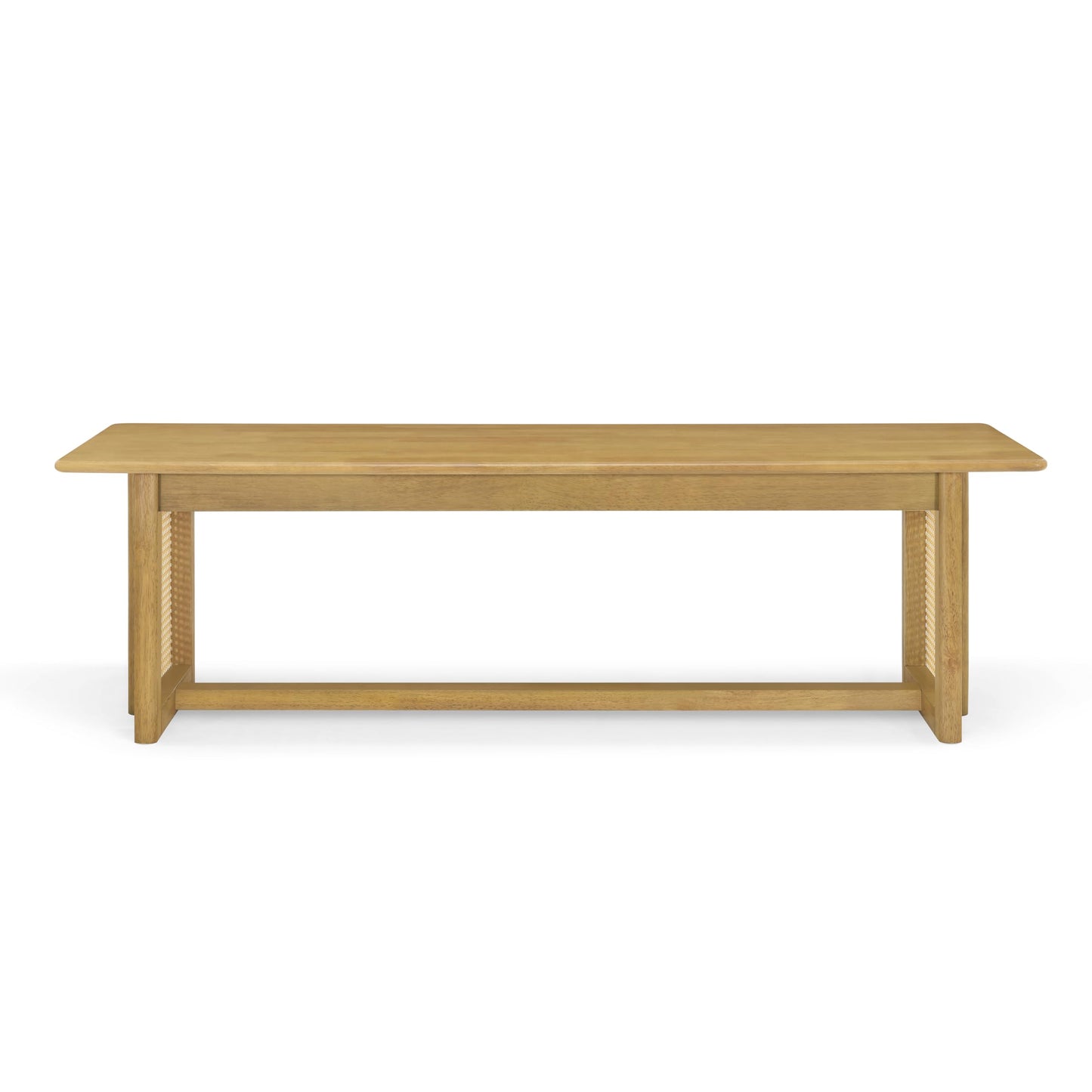 Merax Rustic Wooden Rectangular Kitchen Bench with Rattan Accents Legs, Farmhouse 59.06''L Dinning Bench for Living Room, Kitchen, Dining Room,300 lbs Capacity, Natural