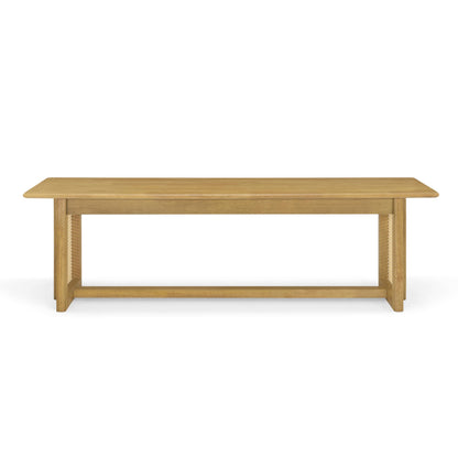 Merax Rustic Wooden Rectangular Kitchen Bench with Rattan Accents Legs, Farmhouse 59.06''L Dinning Bench for Living Room, Kitchen, Dining Room,300 lbs Capacity, Natural