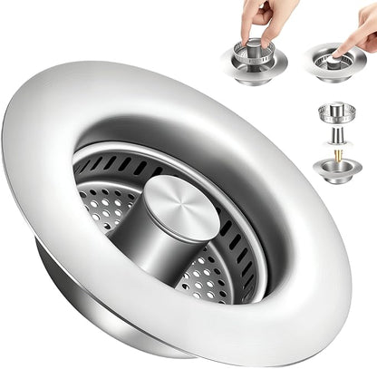 2 Pack Sink Drain Strainer Kitchen Sink Drain Strainer&Sink Stopper, Stainless
