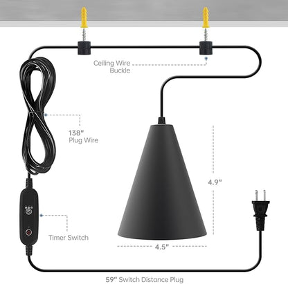 Bstrip Hanging Grow Lights for Indoor Plants, 25W Full Spectrum Hanging Plant Light with Timer &16.4FT Power Cord, 3000K Black Pendant Grow Light for Indoor Plant,Tall Plant Garden, Flowers,Greenhouse