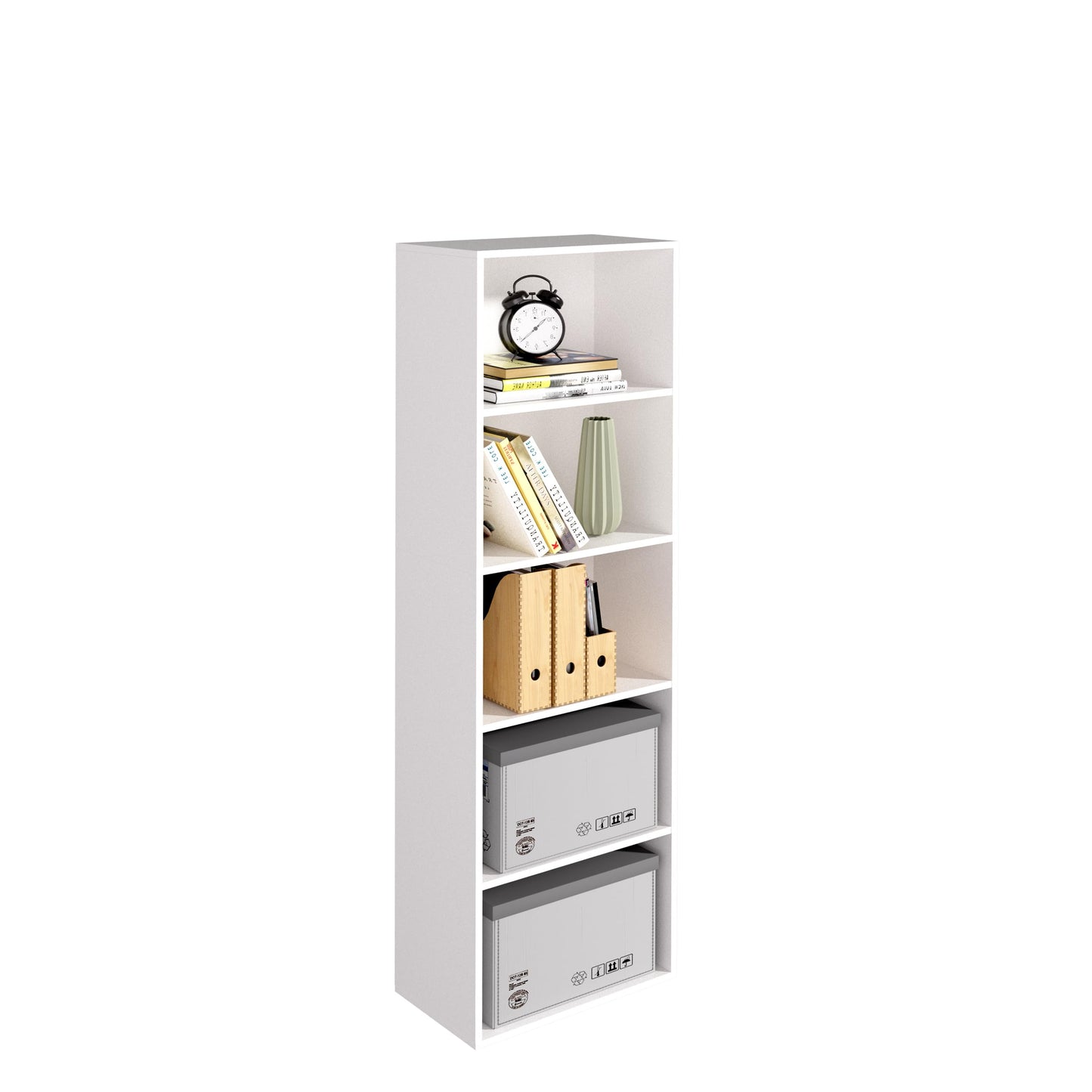 Wooden 5 Cube Storage Organizer, White 5 Tier Bookcase Bookshelf Freestanding Storage Display Organizer, Versatile Cubes Open Shelf and Cubby Unit for Living Room, Home Office, Dinning Room 15.7inch