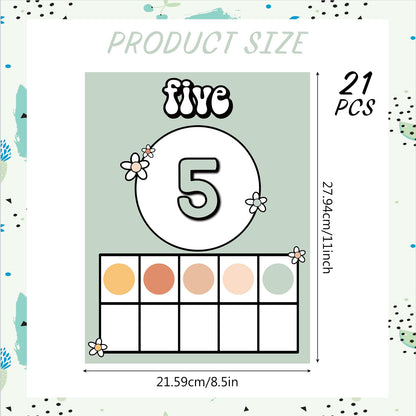 Colarr 21 Pcs Number Posters for Classroom Wall Decor 11 x 8.5 Inch Educational Number Poster Learning Chart for Kindergarten Preschool Teacher Classroom Must Have Essentials(Boho)