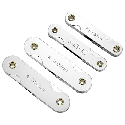 QWORK 4 Pack Radius Gauge Set, Precision Stainless Steel Measurement Tool for Convex & Concave Surfaces, R0.3-1.5mm/ R1-6.5mm/ R7-14.5mm/ R15-25mm