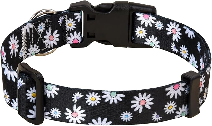 MarukoPet Dog Collar, Adjustable for Small Medium Large Dogs Puppy, Cute Design with Bohemia Floral Tribal Geometric Patterns Boys Girls Dog Collar(Black Daisy-S)