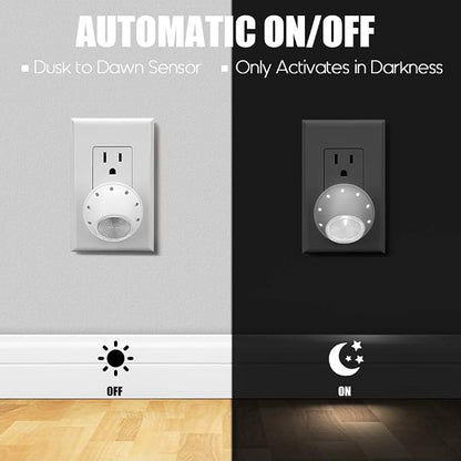 Emotionlite Plug-in Night Lights, Neutral White LED Nightlight, 360° Rotation, Dusk to Dawn Sensor, Kids, Adult, Bedroom, Hallway, Bathroom,Kitchen, Stairways, Corridor, 4 Pack
