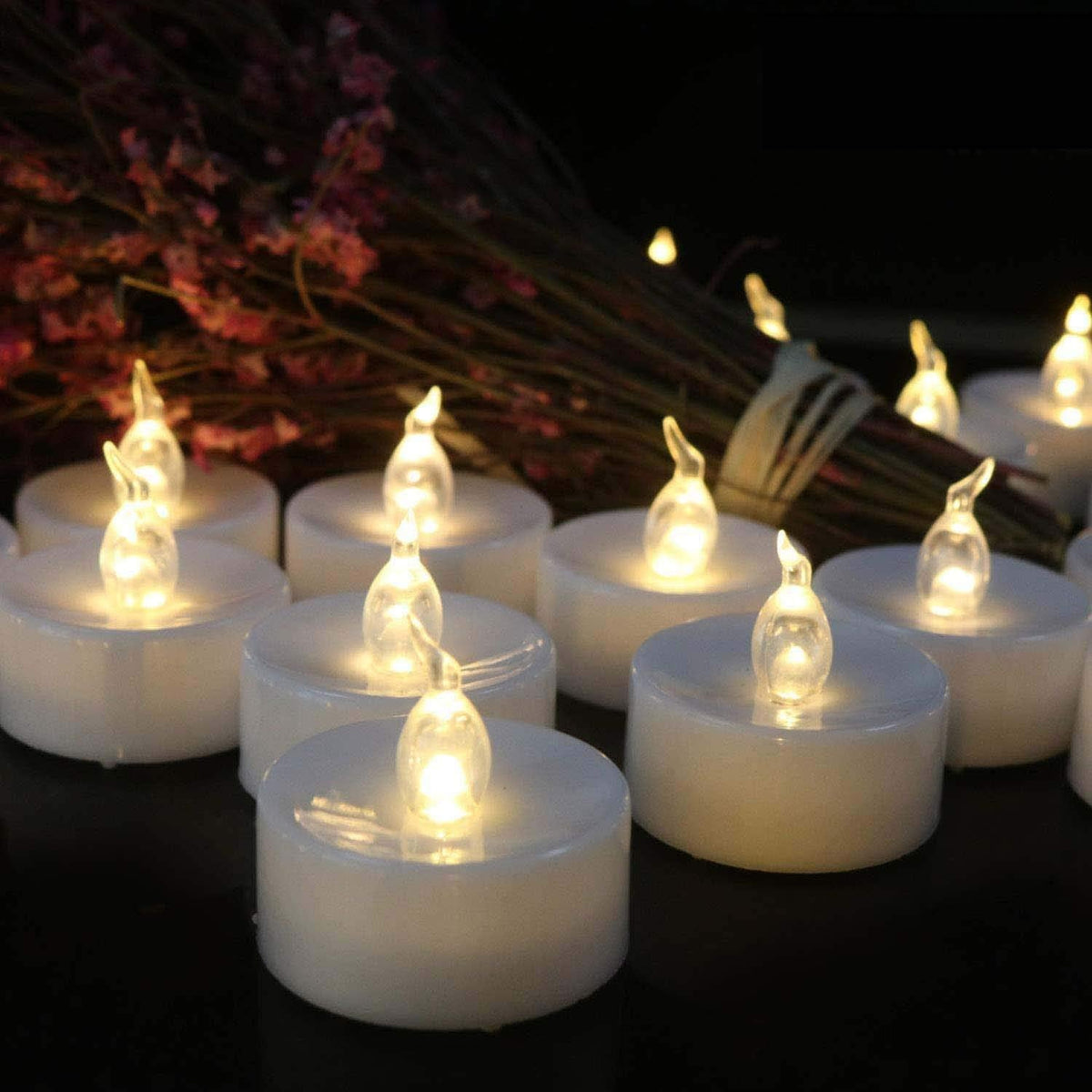 Tappovaly Battery Operated LED Tea Lights:50 Pack Flameless Votive Candles Lamp Realistic and Bright Flickering Long Lasting 200Hours for Wedding Holiday Party Home Decoration (Warm White)