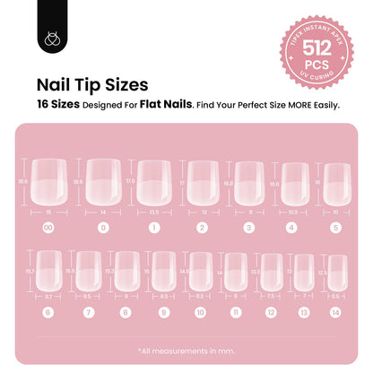 Beetles Tipex Instant Apex Nail Tips Kit, Coffin Long 224Pcs 16 Sizes Pre-Building & Pre-Etched Thicker Acrylic Nails False Nail Extension with Tipex Nail Glue Mini Nail Lamp