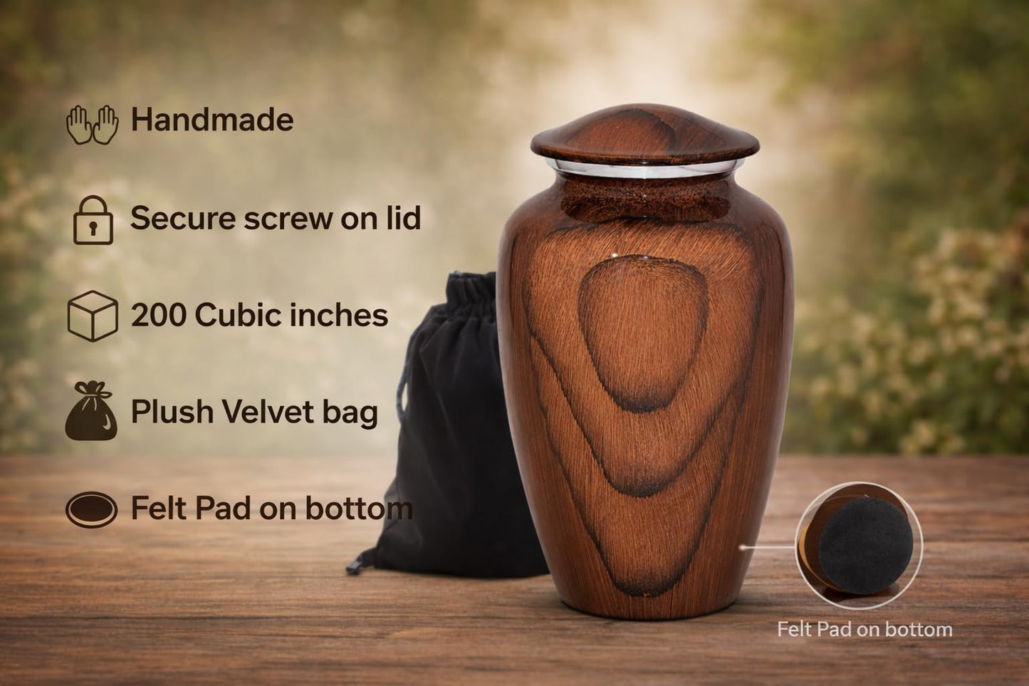 Bold & Divine Wood Grain Cremation Urn for Human Ashes - Elegant Large Memorial Cremation Urn for Human Ashes - Perfect Tribute for Loved Ones - Male Female Man or Woman (Red Cherry Wood, Large)