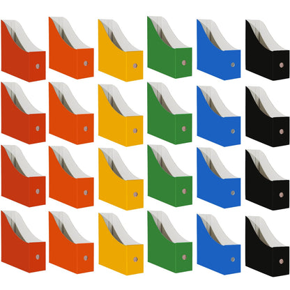 Limitliho Cardboard Magazine File Holder for Desk, Book Bins for Classroom Library,Office,Home, 10.6" H x 10.2" L x 3.5" W in Magazine Storage Bins(Six color, 24 Pack)