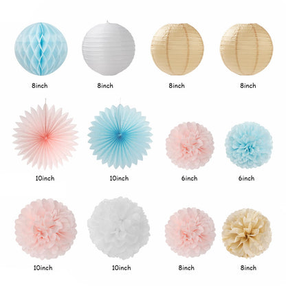 Light-Pink Blue Champagne Gender-Reveal Party-Decorations - 22pcs Boy Or Girl Banner,Neutral Paper Lanterns Streamers,Tissue Pom Poms Flowers Fans Bear Theme Decor Supplies Hugmoon