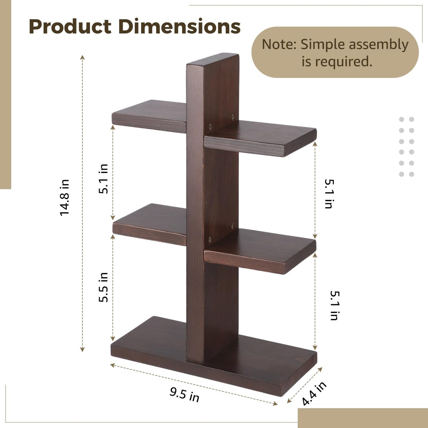 OMISTAR 3 Tiered Wooden Coffee Cup Holder, Kitchen Counter 6 Mug Wood Coffee Mug Organizer Stand with Non-Slip Foam Pads, Vertical Cup Storage Rack for Coffee Bar Countertop