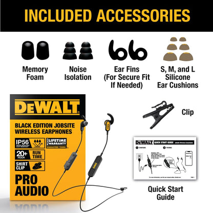 DEWALT Heavy Duty Neckband Bluetooth Earbuds, Wireless Bluetooth 5.2 Headphones w/Microphone, Lightweight Comfort, IP56 Waterproof, Deep Bass Strong Beat, 20H Playtime, Jobsite Behind-Neck Earphones
