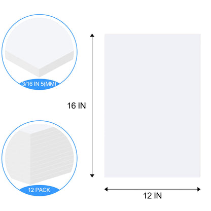 ToLanbbt 12 Pack White Foam Board, 12 x 16 x 3/16" Thick Foam Core Acid Free Poster Foamboard for Art Craft Projects, Painting, Displaying, Signage, Wedding, School