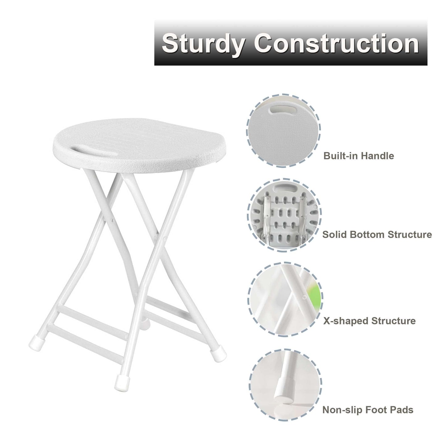 COOZMENT Folding Stool with Handle, Folding Chair,Folding Bar Stool with Non-Slip Feet,Indoor and Outdoor Foldable Stool for Adults(13"×11.5"×18")