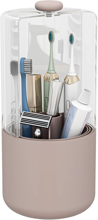 Toothbrush Holder with Cover 360 Rotating 4 Compartments Bathroom Toothpaste