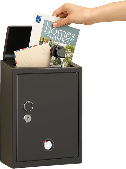 Mailbox with Combination & Key Unlock, Metal Mail Boxes Suggestion Box Wall Mount, Business Key Drop Box, Locking Post Box for House, Weatherproof, Large Capacity 14x4x10in,Black