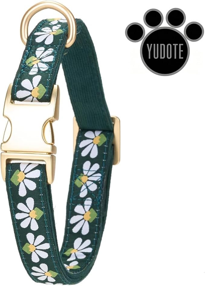 Woven Dog Collar with Metal Buckle Adjustable Jacquard Retro Dog Collars for Small Medium Large Dogs(Green,S)