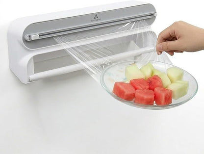 Magnetic Plastic Wrap Dispenser with Cutter, 2-in-1 Kitchen Wrap Organizer for Plastic Wrap, Cling Film & Aluminum Foil, Wall Mount Foil Dispenser (2 in 1)