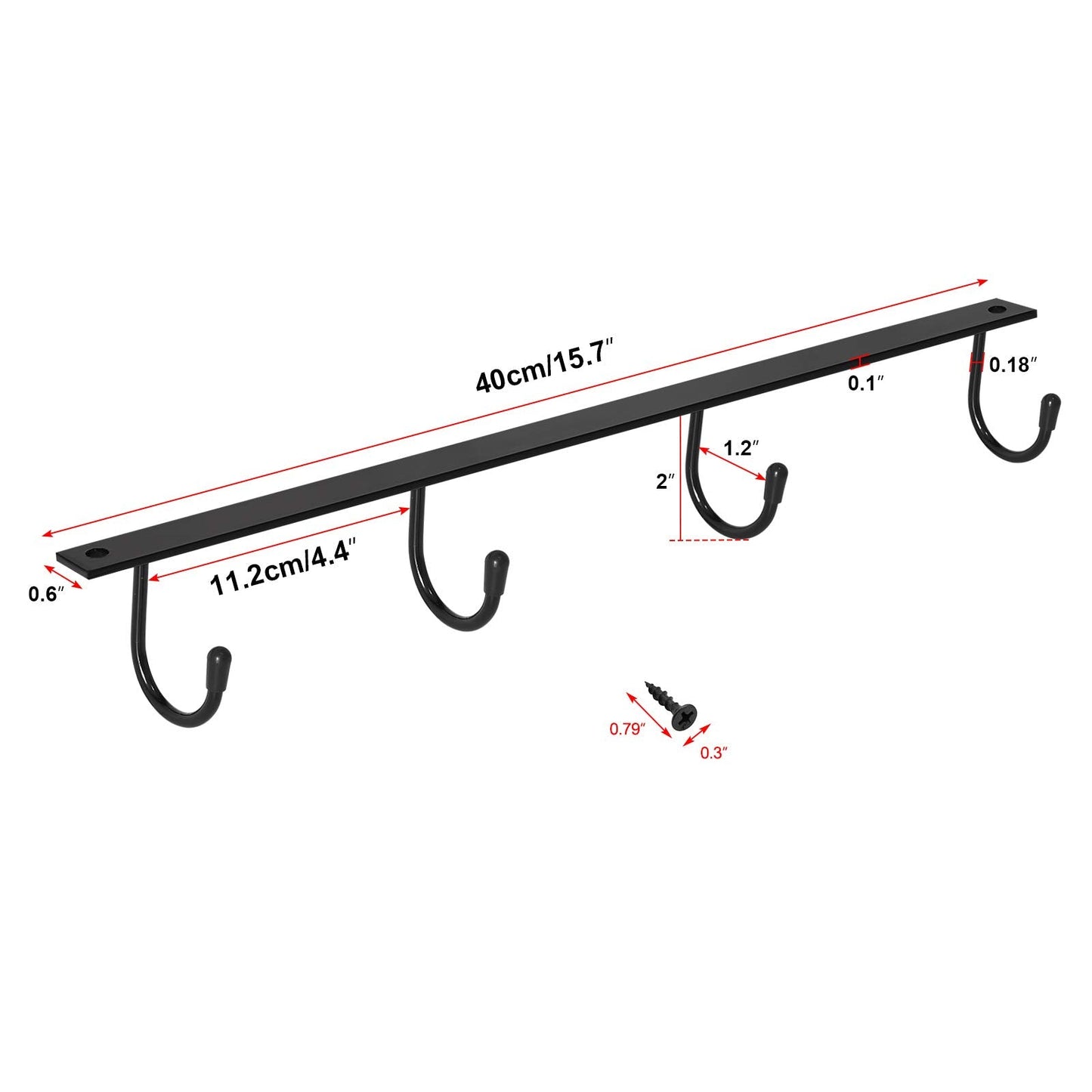 MOCOUM Under Cabinet Metal Mug Holder - Iron Hanging Rack for Coffee Cups and Kitchen Utensils Display (Black, 3)