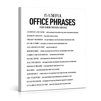 Funny Office Wall Art Print - Work Humor Useful Office Phrases Poster Artwork Sarcastic Wall Decor for Office Cubicle 8x10 Canvas Framed