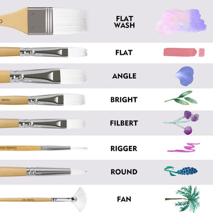 CONDA 11 Piece Stainless Steel Wood Handle Spatula Palette Knife and CONDA Paint Brushes Set of 24
