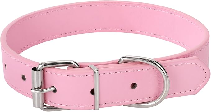 Pink Soft Leather Dog Collar for Small,Medium, Large Dog, Comfortable and Adjustable (Wide: 0.75'' for Dog's Neck: 10''~14'', Pink, M)