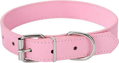 Pink Soft Leather Dog Collar for Small,Medium, Large Dog, Comfortable and Adjustable (Wide: 0.55'' for Dog's Neck: 9''~12'', Pink, S)