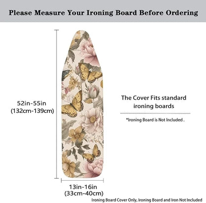 Butterfly Peony Print Ironing Board Cover Standard Size 15x54 Inch Iron Cover