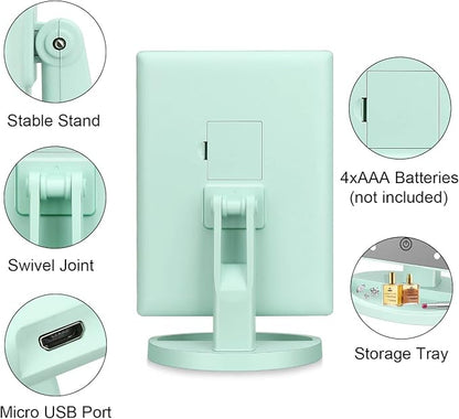 deweisn Tri-Fold Lighted Vanity Tabletop Mount Mirror with 21 LED Lights, Touch Screen and 3X/2X/1X Magnification, Two Power Supply Mode Make up Mirror,Travel Mirror
