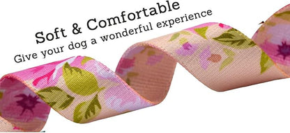 Mihqy Dog Collar and Leash Set with Bohemia Floral Tribal Geometric Patterns - Soft Ethnic Style Collar Adjustable for Small Medium Large Dogs(Pink Rose Set,XS)
