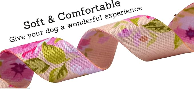 Mihqy Dog Collar and Leash Set with Bohemia Floral Tribal Geometric Patterns - Soft Ethnic Style Collar Adjustable for Small Medium Large Dogs(Pink Rose Set,S)