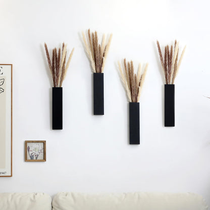 Wood Wall Planter 4 Pack Wall Decor for Artificial Flower Plants Wooden Plants Holders Wall Plant Pocket Vase Hanging for Living Room Bedroom Dining Room Bathroom Indoor Decroation (Black)
