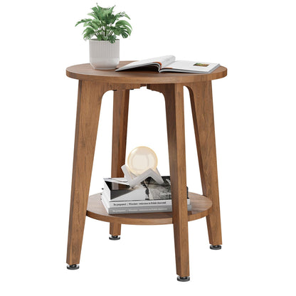 Simple Trending Round Side Table, Small End Table, Nightstand Bedside Table with Tapered Legs, for Living Room, Rustic Walnut