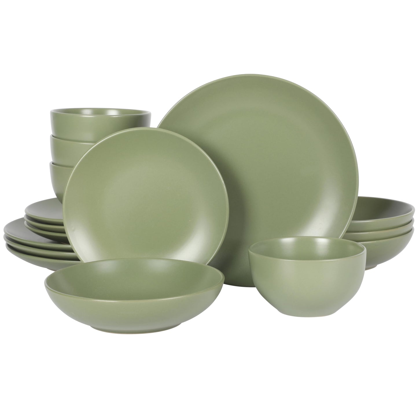 Gibson Home Queenslane 16 Piece Double Bowl Plates and Bowls Dinnerware Sets - Matte Blue
