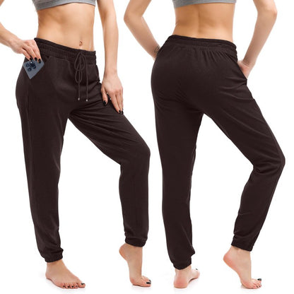 Walifrey Womens Joggers with Pockets, Drawstring Sweatpants Women for Lounging Jogging Gym and Workout DeepBrown,1 Pack DeepBrown S