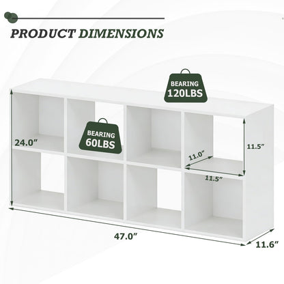 SageNest 8-Cube Storage Organizer Shelf, Open Cube Bookshelf, Reversible Bookcase, Sturdy Modern Storage for Home Office, Bedroom, Living Room, White