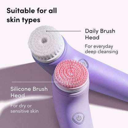 Fancii Facial Cleansing Brush with Self Cleaning Station, Rechargeable & Waterproof - Electric Face Scrubber for Gentle Exfoliation and Deep Scrubbing - 2 Exfoliating Brush Heads, Skylar (Green)