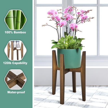 Rnined Plant Stand Indoor, Bamboo Plant Shelf, Adjustable Corner Plants Flower Holders Single Floor Plant Stand, Fits 8 to 12 Inches Pots,(Pot & Plant Not Included)(walnut)