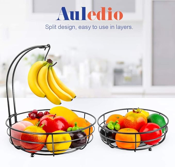 Auledio Iron 2-Tier Countertop Fruit Vegetables Basket Bowl Storage