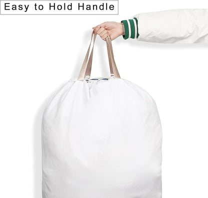 Cotton Canvas Laundry Bag with Handles & Drawstring Straps, Heavy Duty Extra