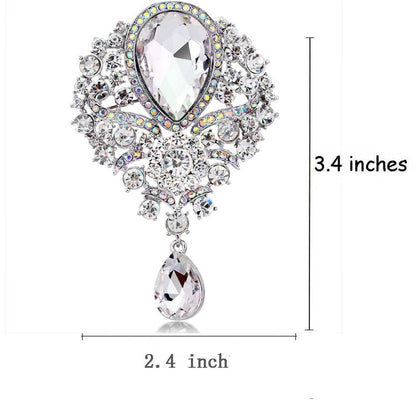 Ezing 4 Pieces Lot Large Big Silver Gold Plated Assorted Crystal Rhinestones Brooch Pins Set (B)