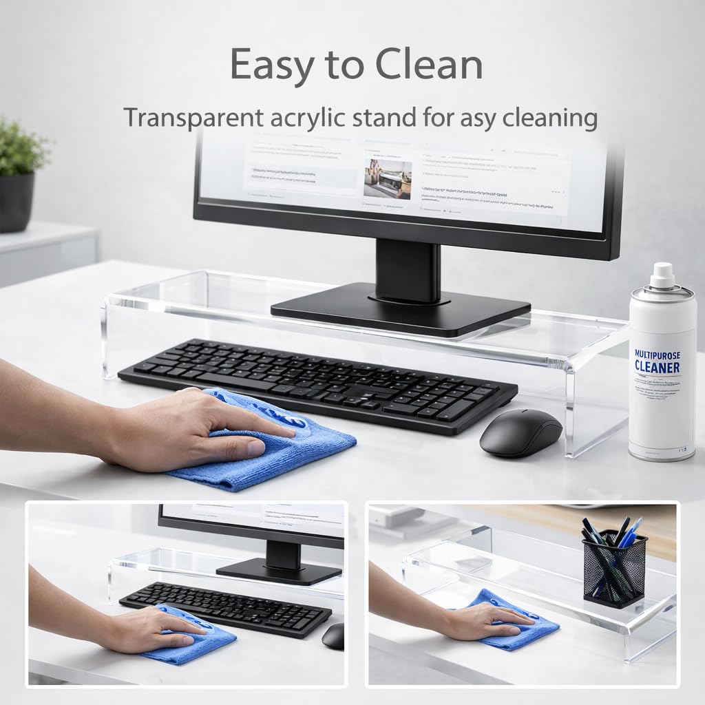 Japard Acrylic Monitor Stand, Premium Large Monitor Riser 20 inch, Crystal Clear Acrylic Computer Stand Laptop Desk Stand for Home Office Printer TV Screen Keyboard Storage