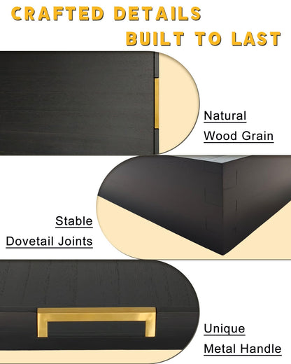 OurMiao 22" x 15.75" Black Wooden Serving Tray with Golden Metal Handles, Large Rectangular Wood Ottoman Tray for Living Room, Coffee Station, Ottoman Table