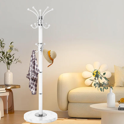 LOZABEE Metal Heavy Duty Coat Rack Stand, Modern 360° Roraty Freestanding Coat Rack with Natural Marble Base, White Coat Racks Hall Tree Hanger Stand with 16 Hooks for Entryway, Office