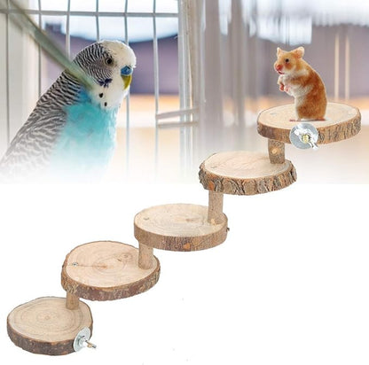 Wooden Hamster Ladder, 5 Layers Parrot Toy Climbing Stairs Pet Toys Perches Cage for Pet Playing Relaxing