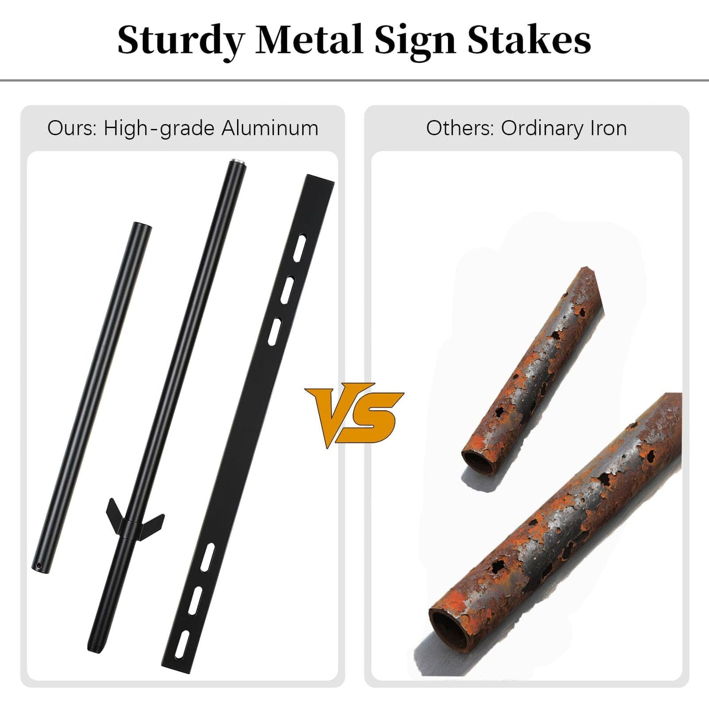 2 Pack Yard Sign Stake, 4' Aluminum Posts, Holder with Baked Enamel Coating, Lightweight & Abjustable Garden Pole with Holes for Different Size Signs, Easy Installation,Sturdy (Black)