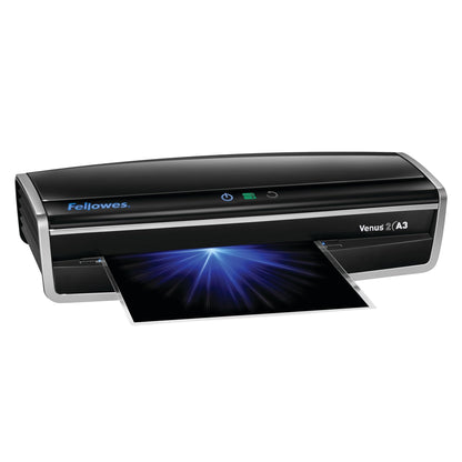 Fellowes Laminator Venus 2 125, Rapid 30-60 Second Warm-up Laminating Machine, with Laminating Pouches Kit (5734801), Black, Silver, 5.1" x 21.3" x 8.2"