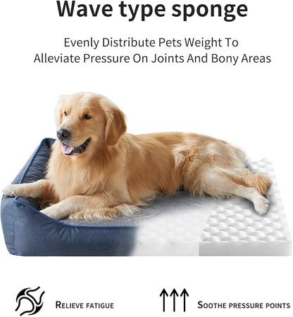 Tidore Orthopedic Dog Beds for Medium Dogs, Durable Egg Crate Foam Sofa Dog Bed wit Washable Removable Cover,Waterproof Lining,Pet Bed for Large Dogs (Navy Blue, 39.4" L x 31.5" W x 7.4" Th)